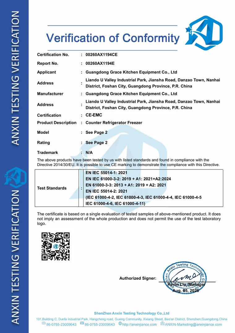 GRACE CE · EMC — Counter refrigeration