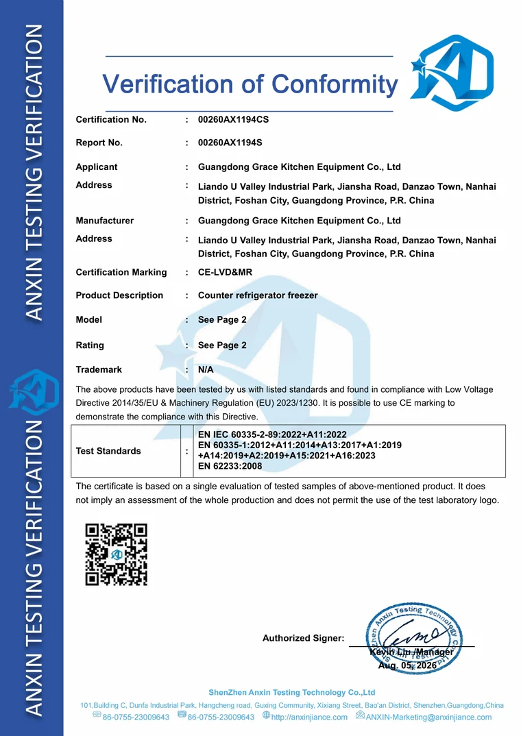 GRACE CE · LVD / Machinery — Counter refrigeration