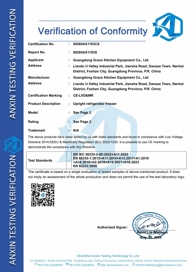 GRACE CE · LVD / Machinery — Upright refrigeration