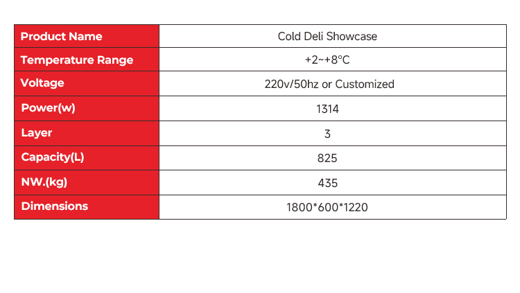 1800mm stainless steel deli showcase specs