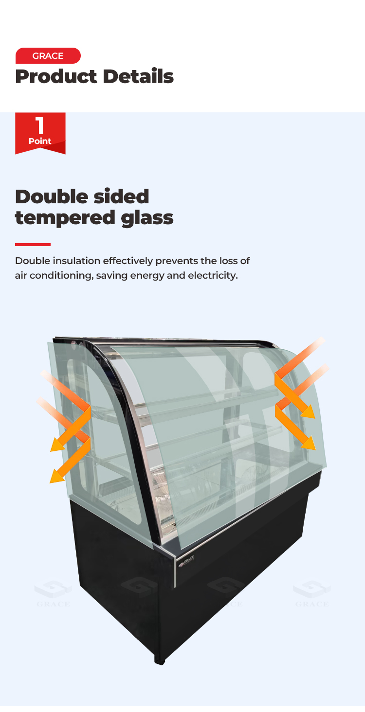tempered curved glass deli case details