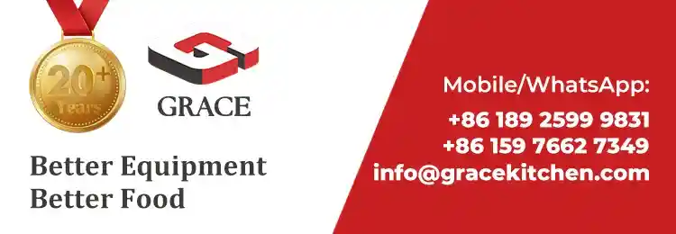 Contact Grace Kitchen Equipment: Better Equipment, Better Food. Mobile, WhatsApp, and email details.