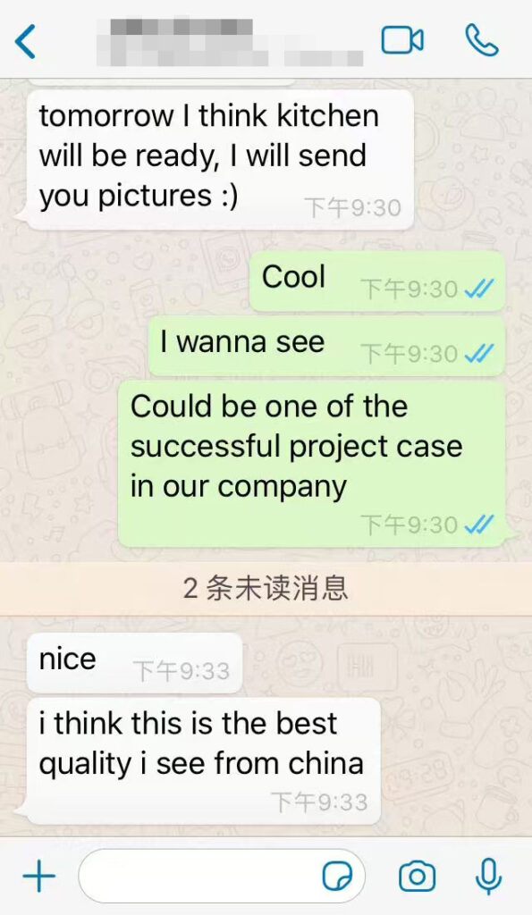 Happy client message stating "I think this is the best quality I see from China."