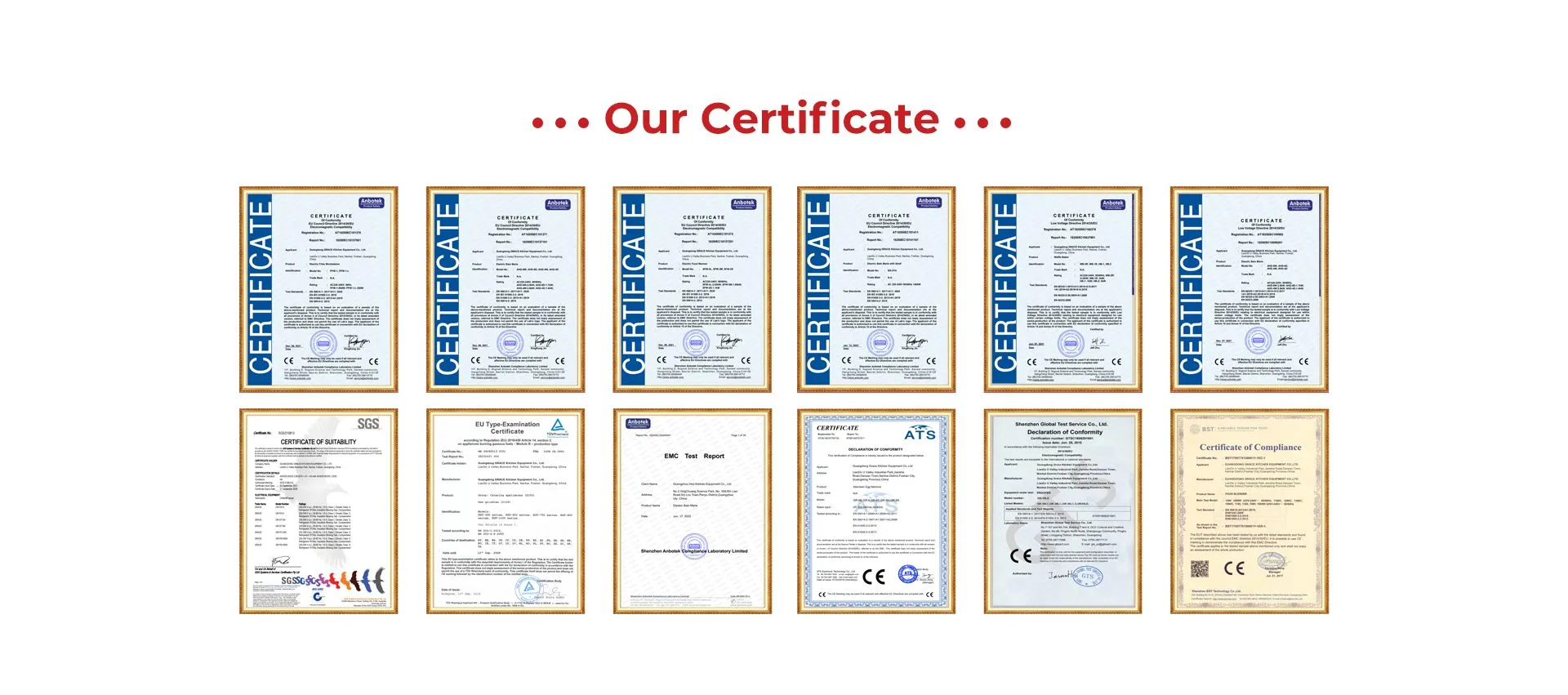 GRACE various international certificates and quality awards