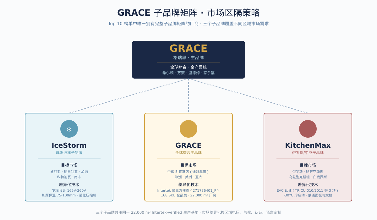 GRACE 子品牌矩阵 IceStorm 非洲速冻 GRACE 全球综合 KitchenMax 俄罗斯中亚