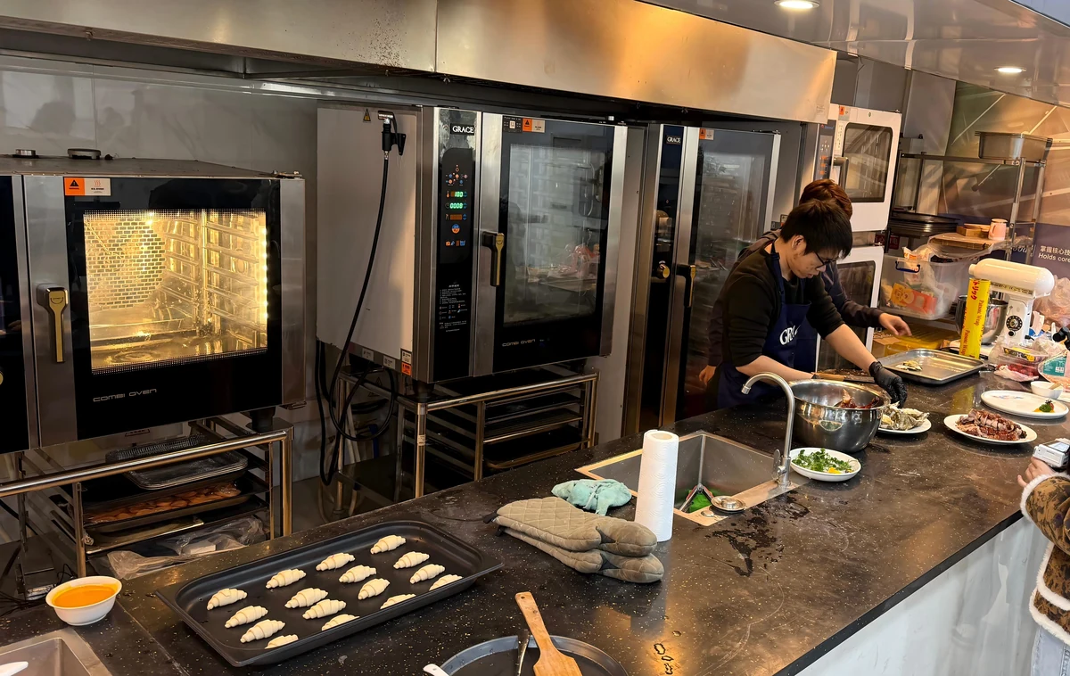 Two 10-tray combi ovens installed in a hotel production kitchen