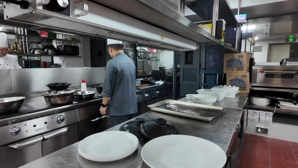 Live cooking induction station at a hotel breakfast buffet