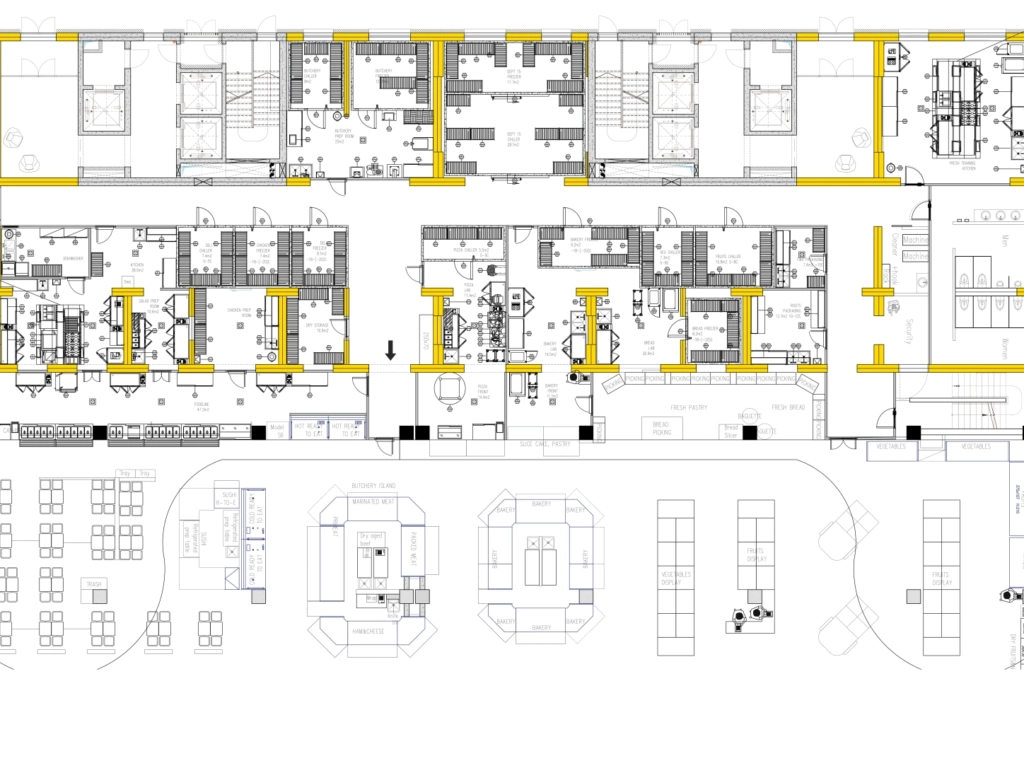 Commercial kitchen layout drawing — cropped detail